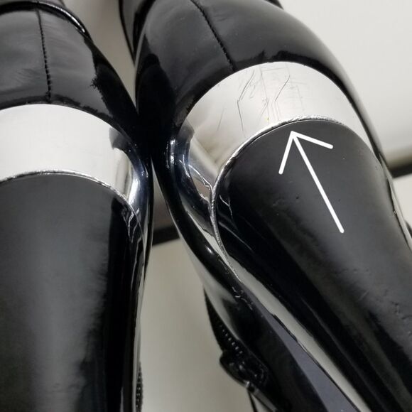 Reba Black Chrome Patent‎ Leather Zip Up Ankle Boot Size 8M - Picture 8 of 13